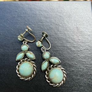 Southwest Vintage Screw back earrings.  Turquoise & Sterling silver rope design